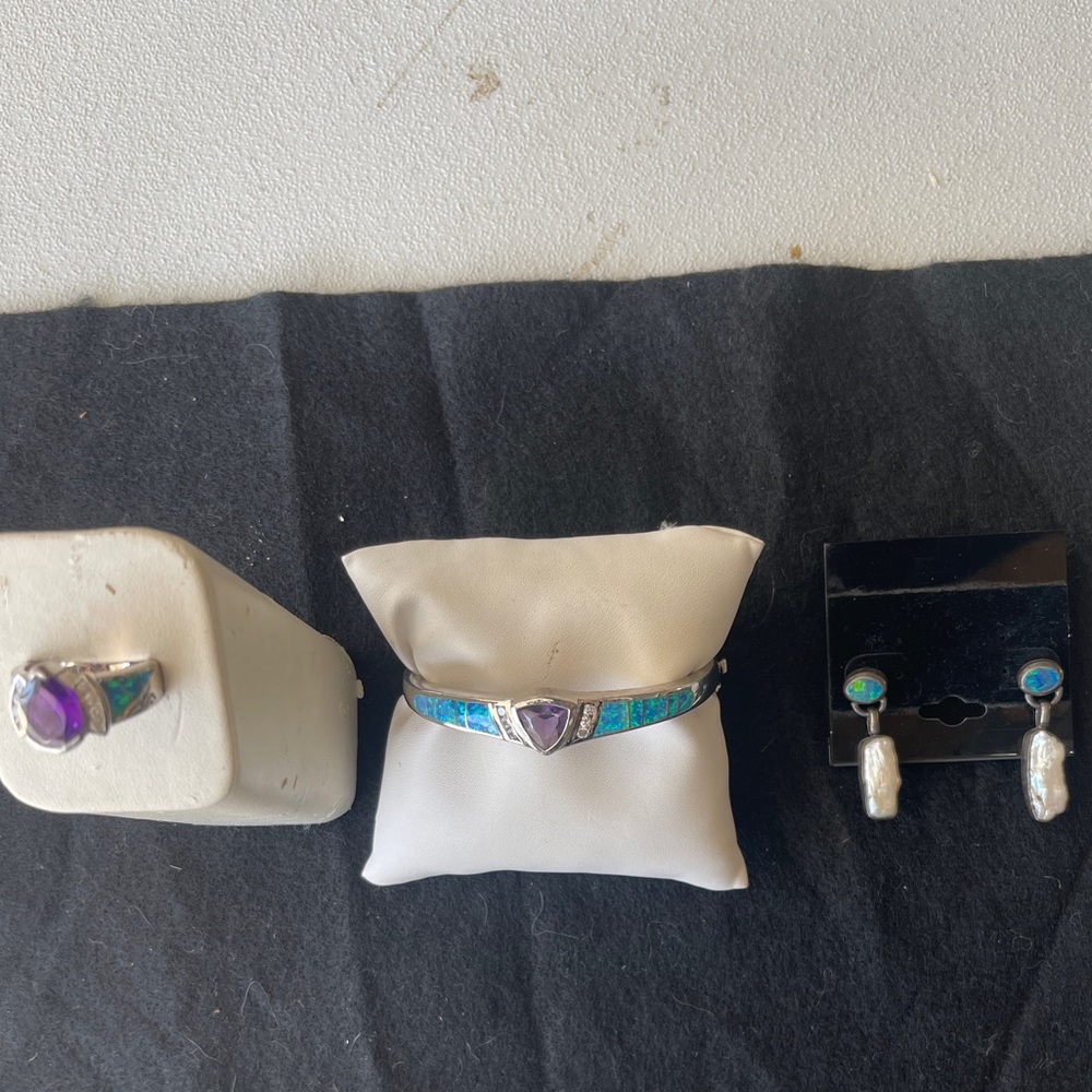 STERLING OPAL & AMETHYST BRACELET & RING